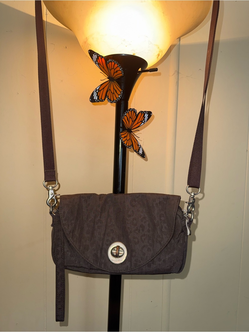 Baggallini Brown leopard wristlet with Crossbody strap